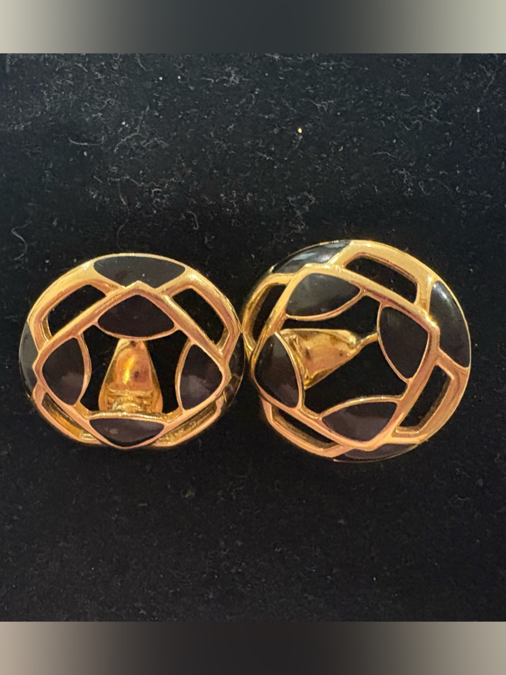 Monet (signed) Gold and Black Round Comfort Clip Earrings